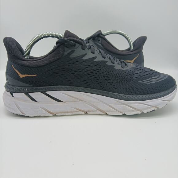 Hoka One One Women's Clifton 7 Gold Athletic Running Sneakers Shoes Black 10.5 - Picture 9 of 11